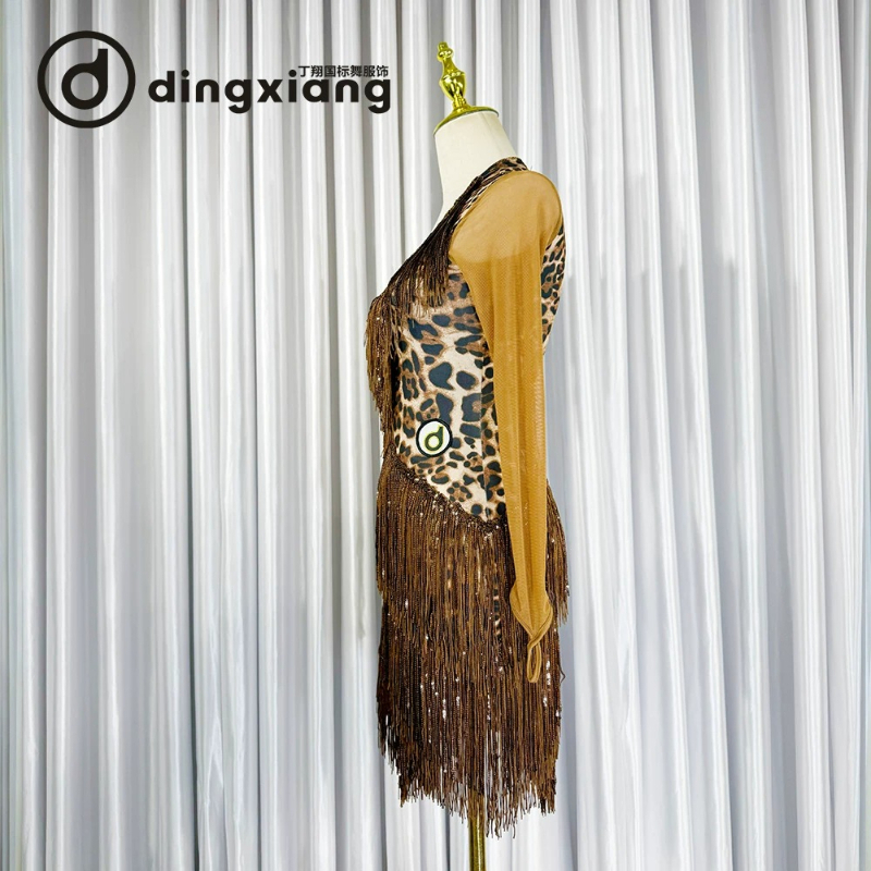 Outdoor Sports Hall - Leopard-Latein-Tanzkleid für Damen, sexy, für Bankettsaal,